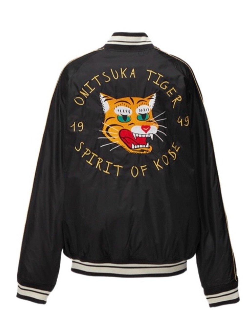 Onitsuka Tiger by Asics Black Satin Varsity Bomber with Tiger Patch